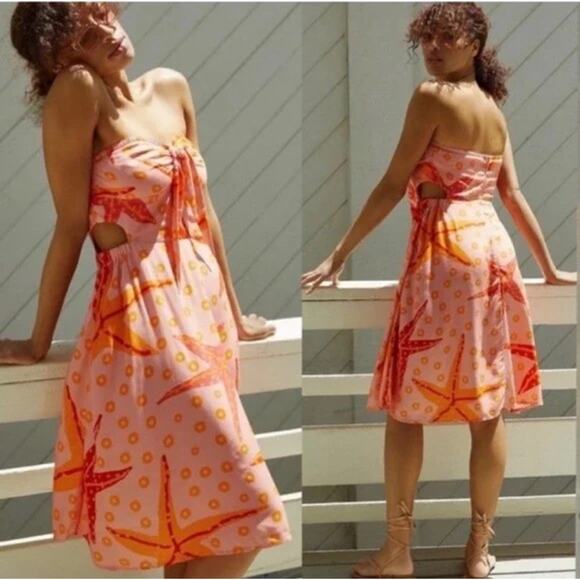 Farm Rio Under The Sea Bow Tie Cover Up Dress Starfish Cut Out Size M - Picture 2 of 8